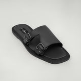 K.A Monkstrap Jet Black Leather Sandals