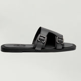K.A Monkstrap Jet Black Leather Sandals
